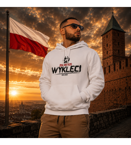 Bluza z kapturem ŻOŁNIERZE WYKLĘCI BIAŁA
